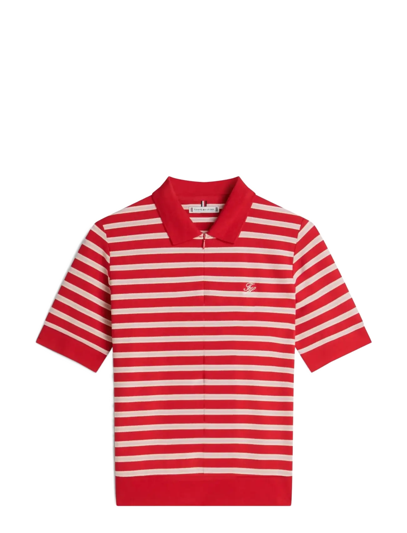 TH SCRIPT LYOCELL ZIP SS POLO - PRIMARY RED BONITA PINK CALICO STP