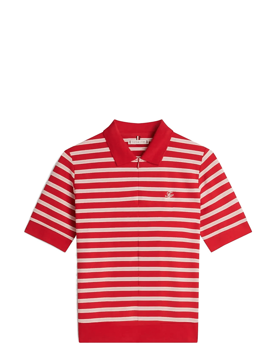 Tommy Hilfiger - TH SCRIPT LYOCELL ZIP SS POLO - polosärgid - primary red bonita pink calico stp - 1