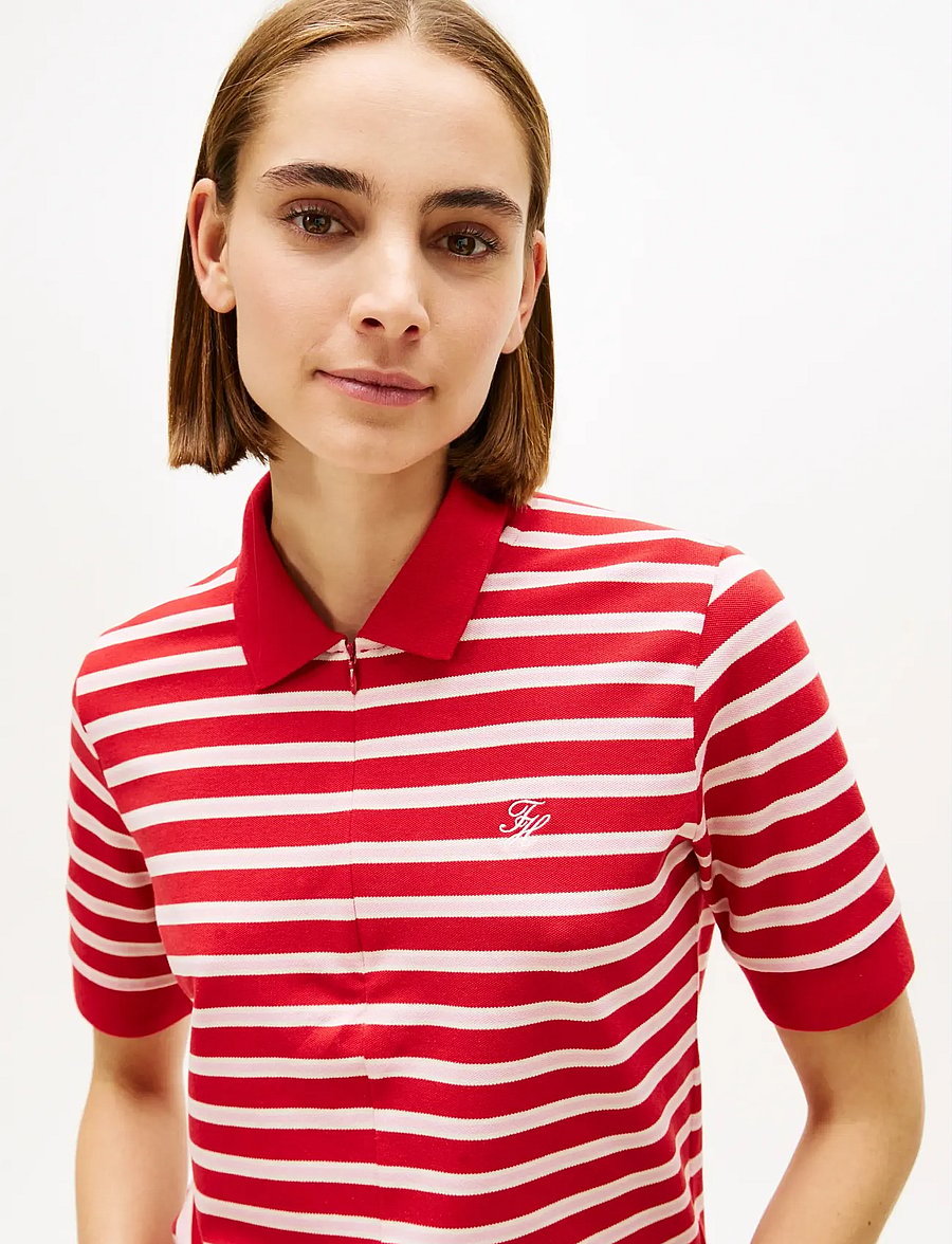 Tommy Hilfiger - TH SCRIPT LYOCELL ZIP SS POLO - polosärgid - primary red bonita pink calico stp - 4