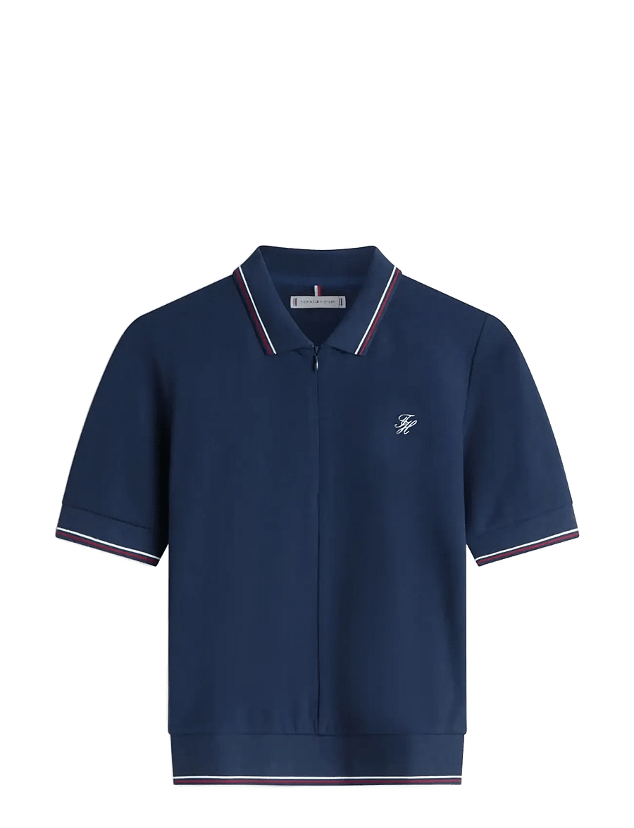 Tommy Hilfiger - TH SCRIPT LYOCELL ZIP SS POLO - polo shirts - dark night navy - 1