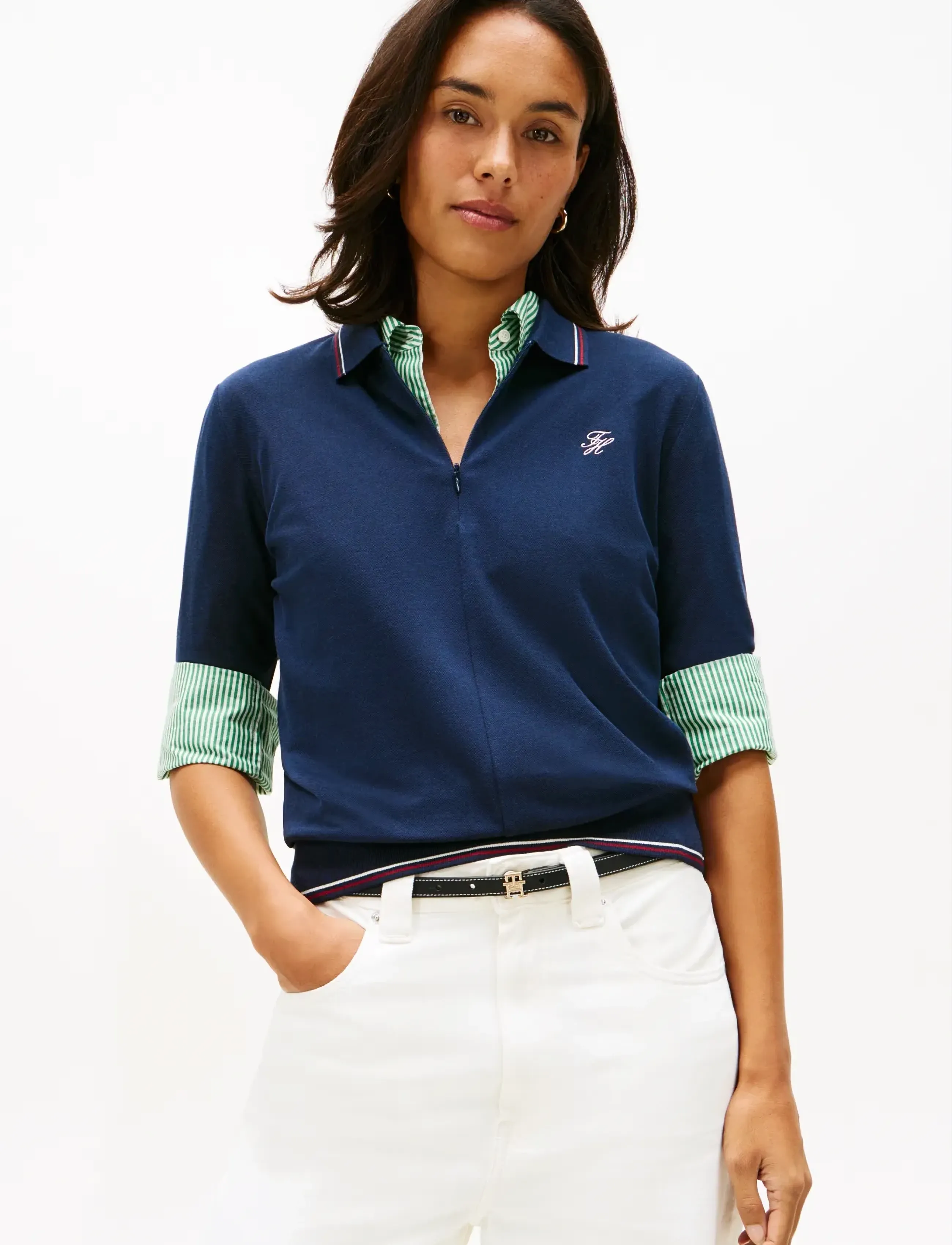 Tommy Hilfiger TH SCRIPT LYOCELL ZIP SS POLO - Tøj - DARK NIGHT NAVY / navy
