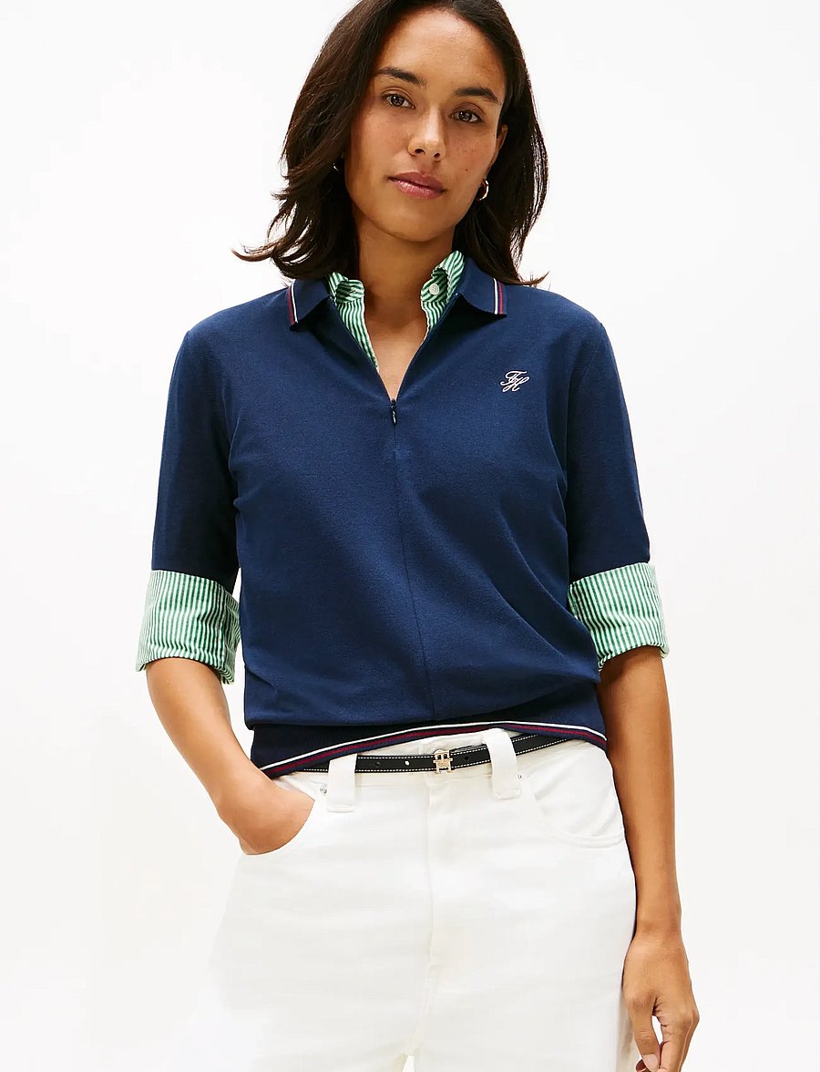 Tommy Hilfiger - TH SCRIPT LYOCELL ZIP SS POLO - polo shirts - dark night navy - 0