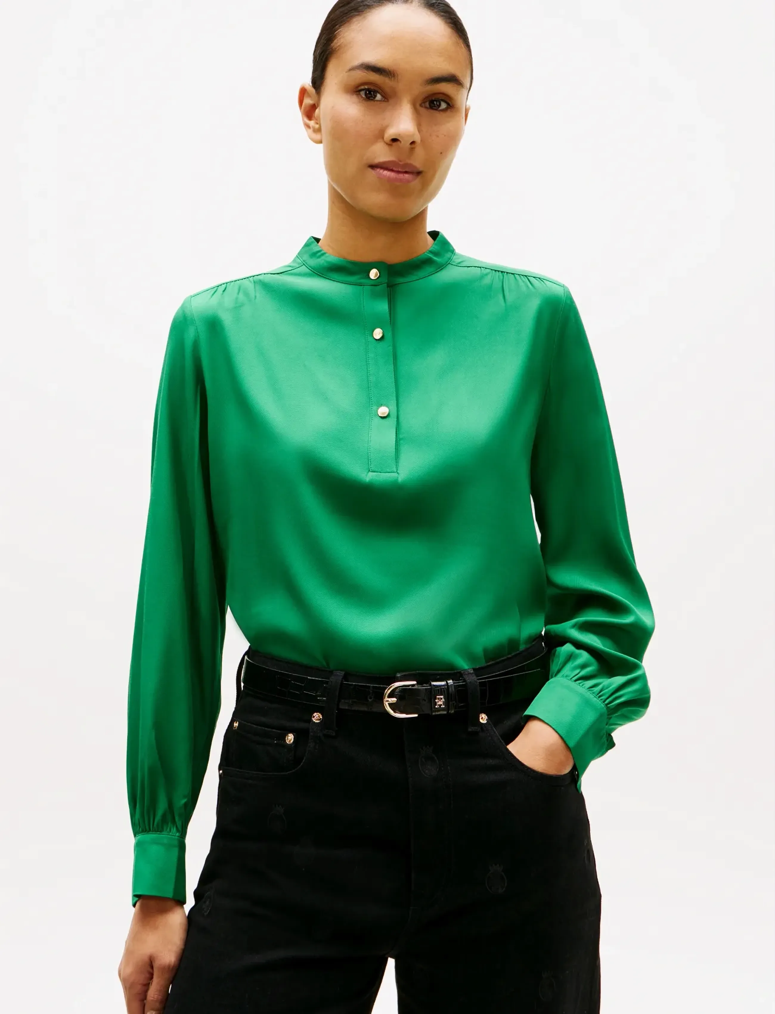 Tommy Hilfiger VIS TWILL V-NK BLOUSE - Blusen - NOUVEAU GREEN / green