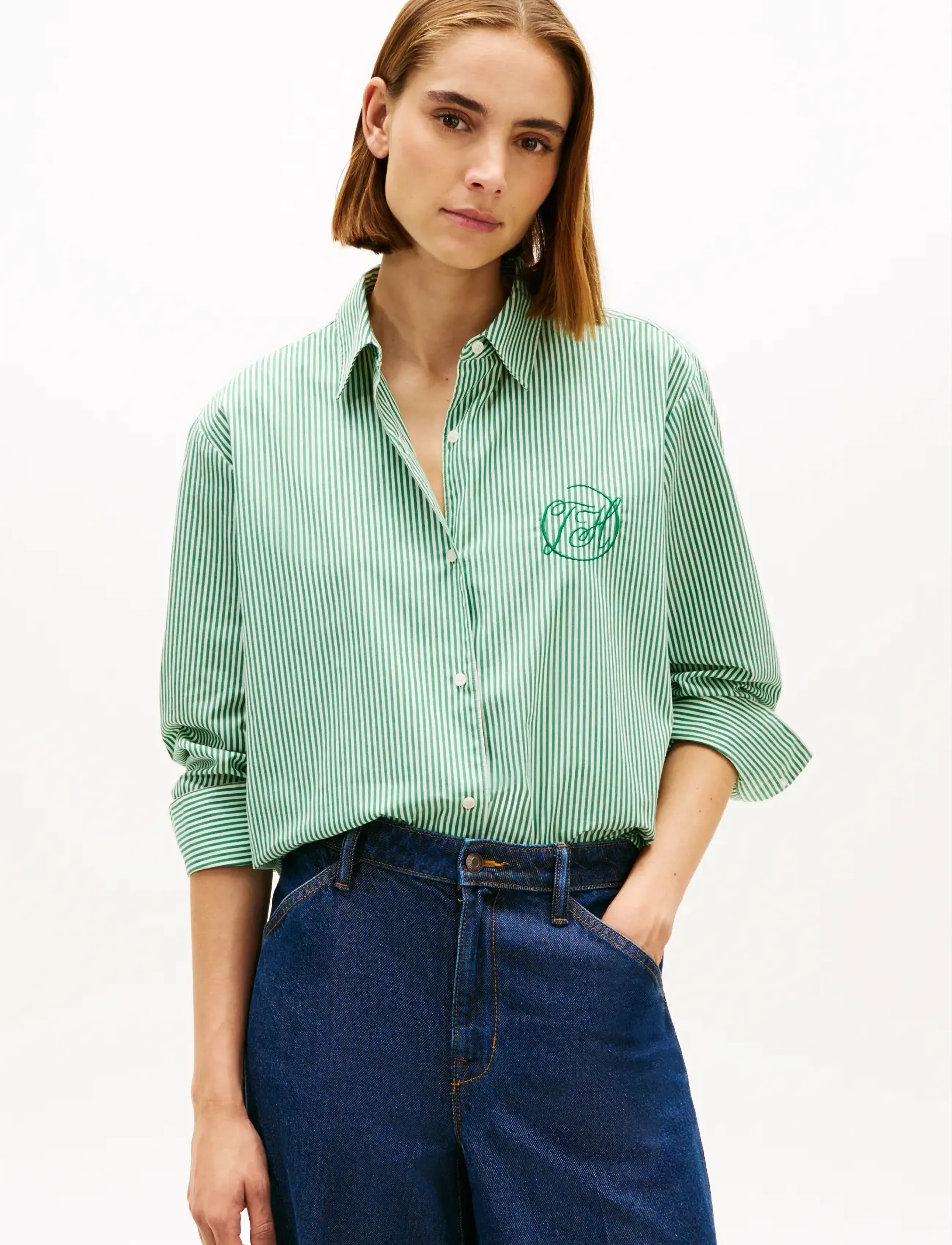 Tommy Hilfiger COTTON EASY SHIRT - Tommy Hilfiger - CLASSIC ITHACA STP NOUVEAU GREEN / green
