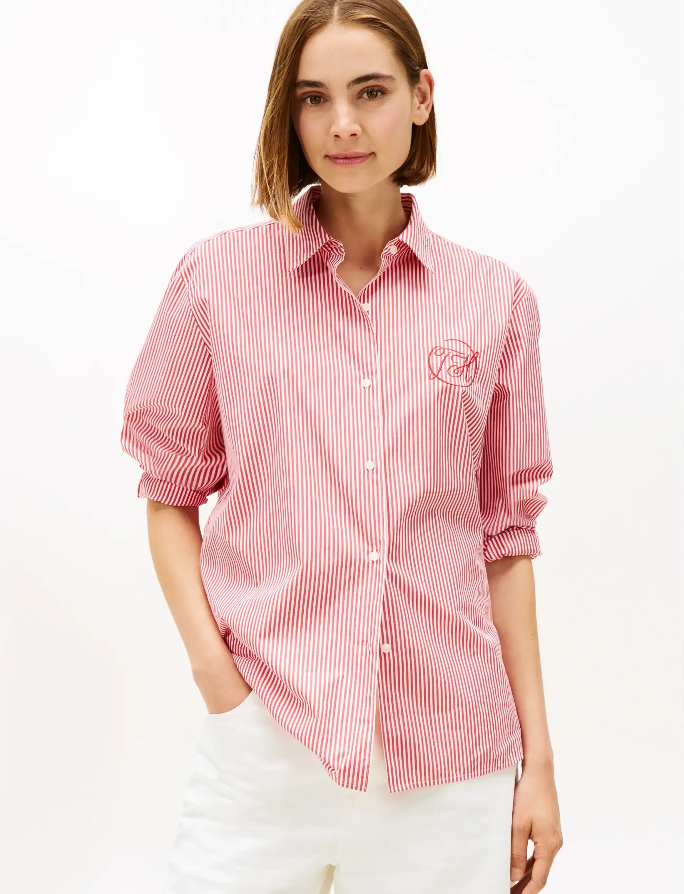 Tommy Hilfiger COTTON EASY SHIRT - Tommy Hilfiger - PRIMARY RED ECRU STRIPE / red