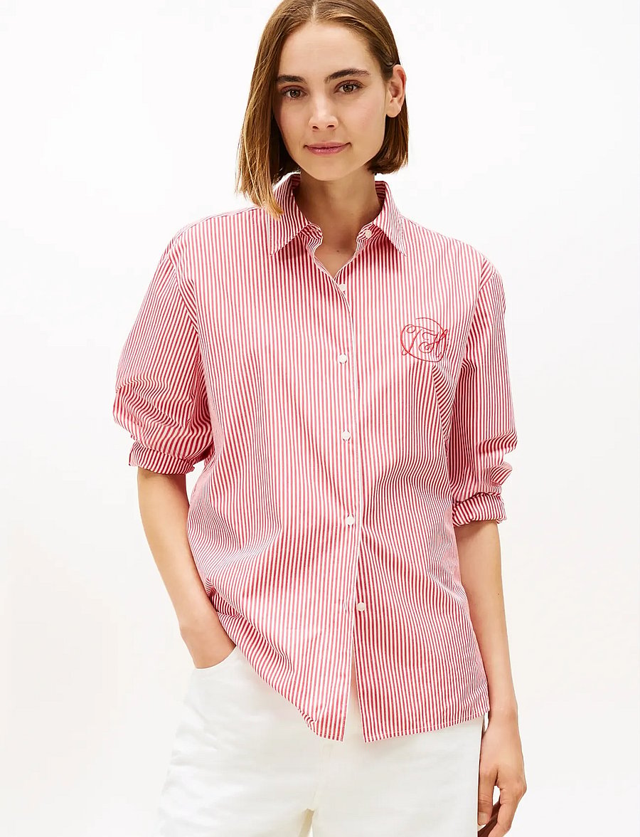 Tommy Hilfiger - COTTON EASY SHIRT - langärmlige hemden - primary red ecru stripe - 0