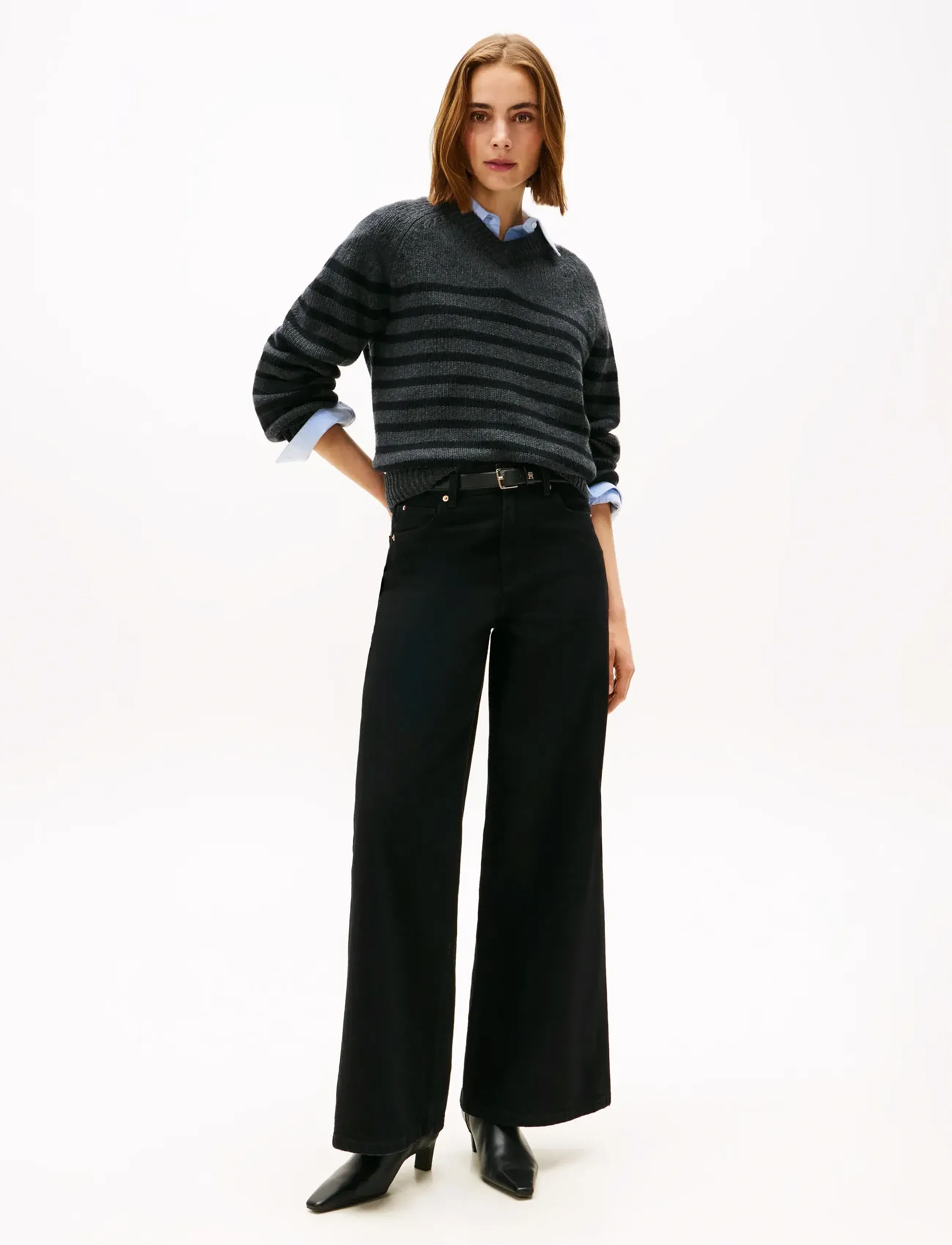 Tommy Hilfiger DNM BLACK 70s WIDE LEG HW - Transitional Layering - BLACK / black