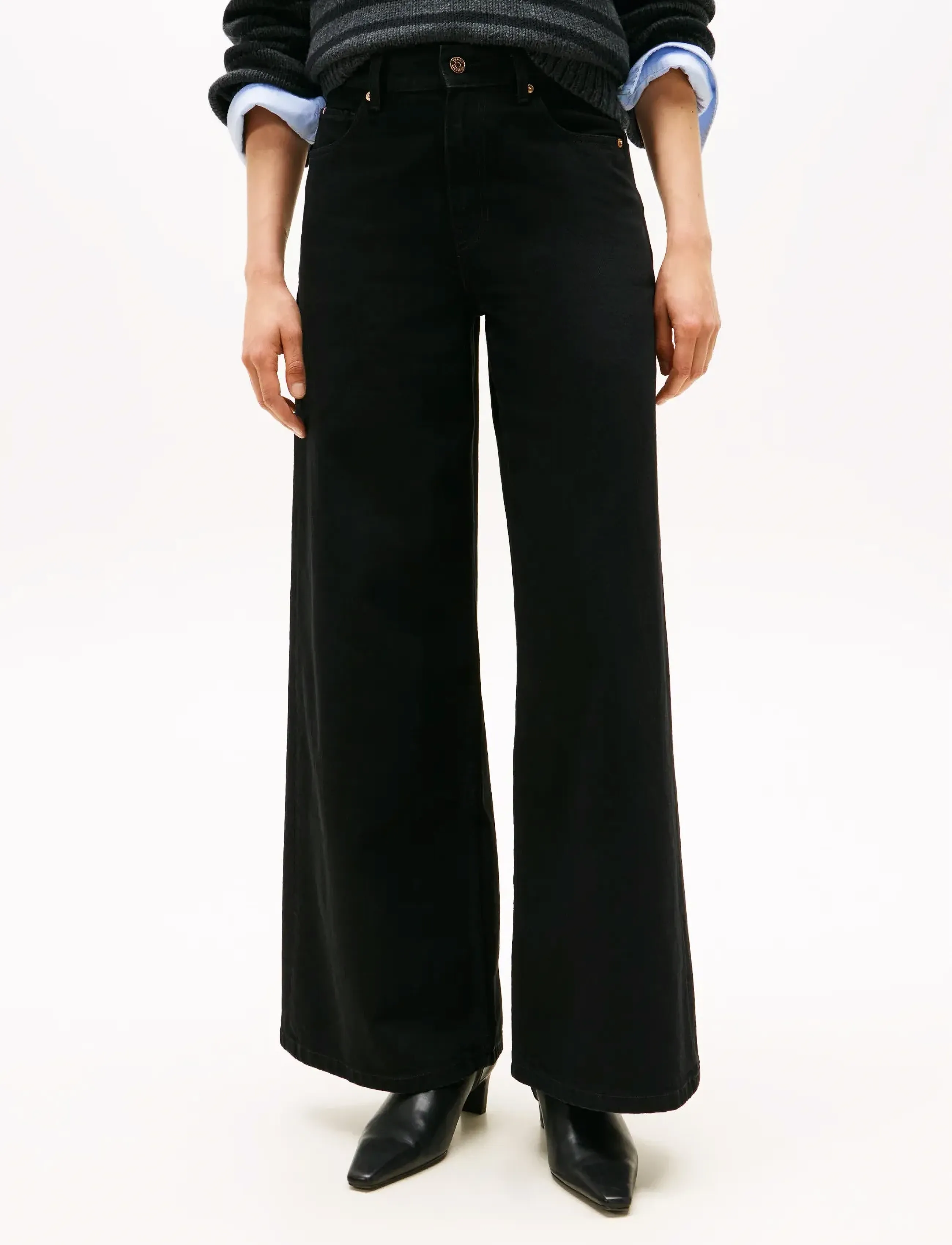 Tommy Hilfiger - DNM BLACK 70s WIDE LEG HW - pantalons larges - black - 4
