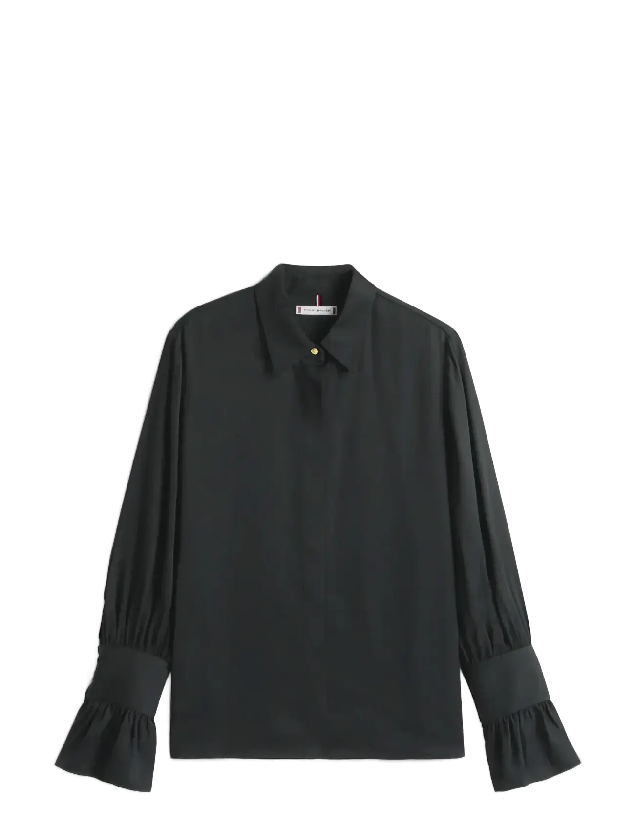 SATEEN RUFFLE CUFF LS SHIRT - BLACK