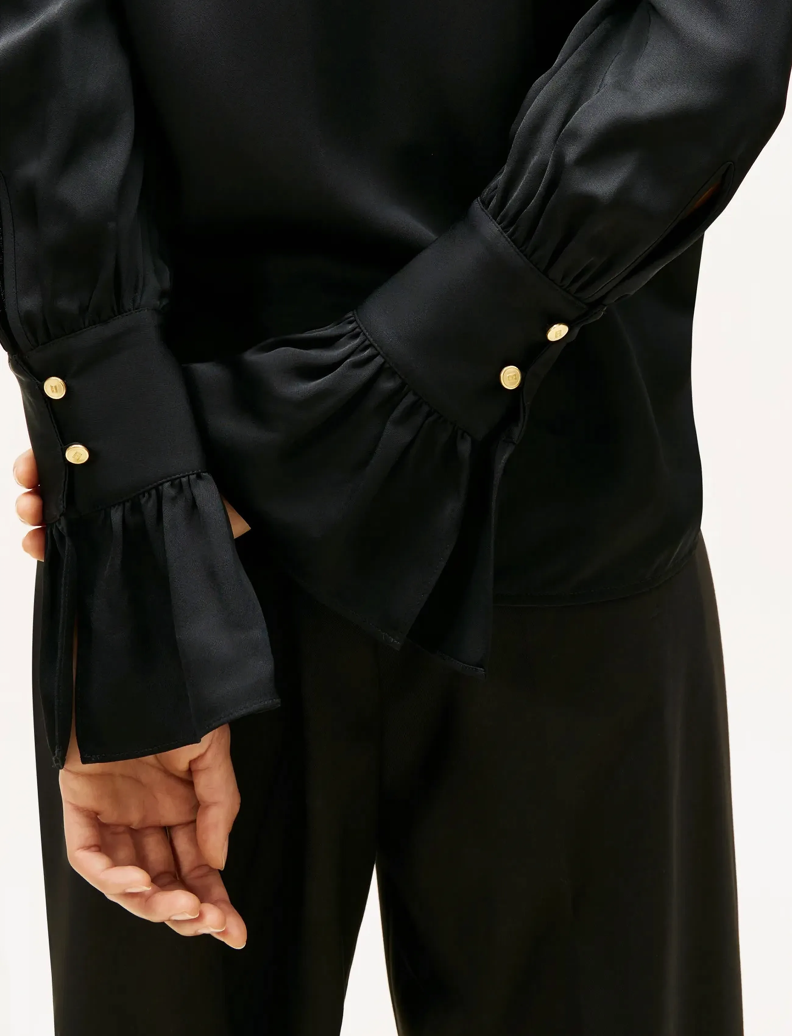 Tommy Hilfiger - SATEEN RUFFLE CUFF LS SHIRT - black - 4