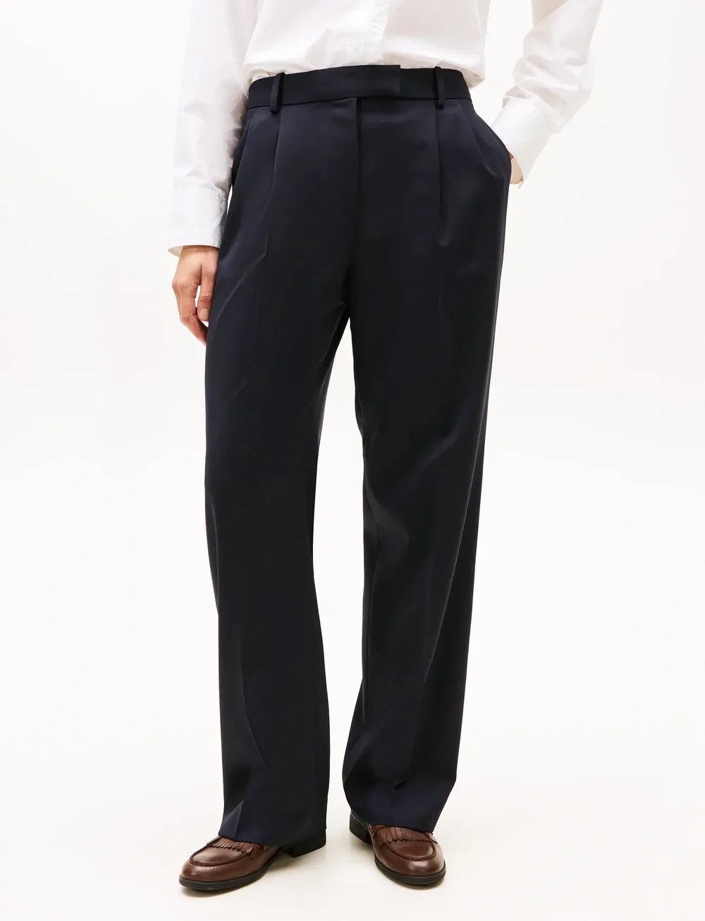 Tommy Hilfiger - TIMELESS WOOL STRT PLEAT PANT - bukser med brede ben - dark night navy - 0