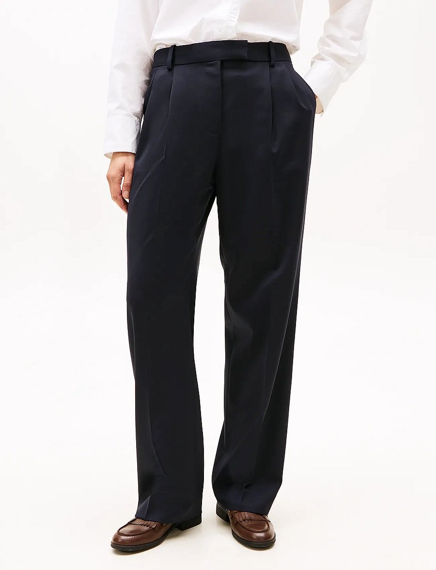 Tommy Hilfiger - TIMELESS WOOL STRT PLEAT PANT - pantalons larges - dark night navy - 0