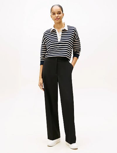 Tommy Hilfiger TIMELESS WOOL LOOSE STRT PANT - Laia säärega püksid - BLACK / black