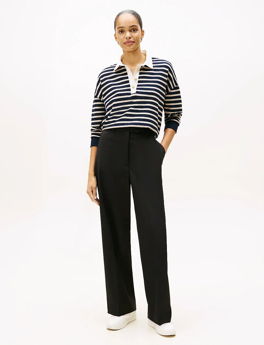 Tommy Hilfiger - TIMELESS WOOL LOOSE STRT PANT - pidulikud püksid - black - 0