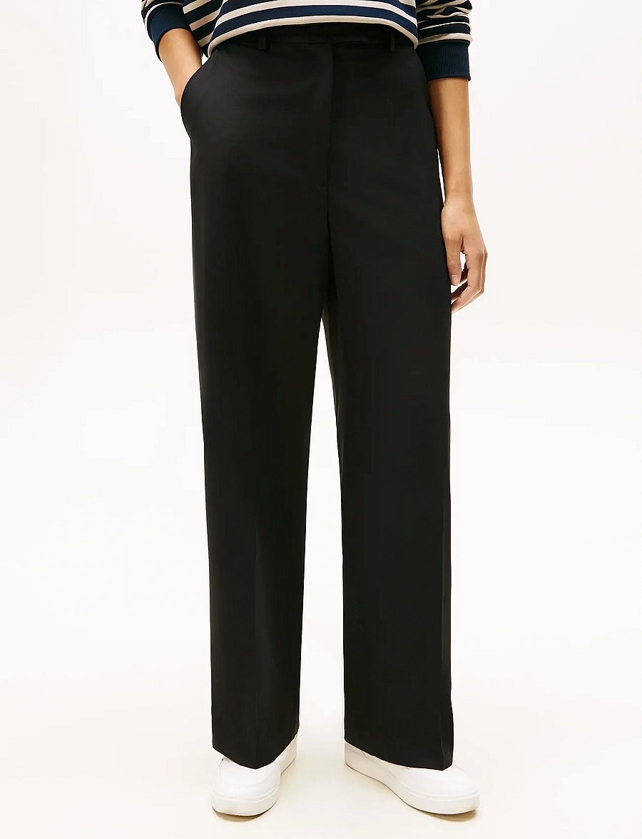 Tommy Hilfiger - TIMELESS WOOL LOOSE STRT PANT - pidulikud püksid - black - 4