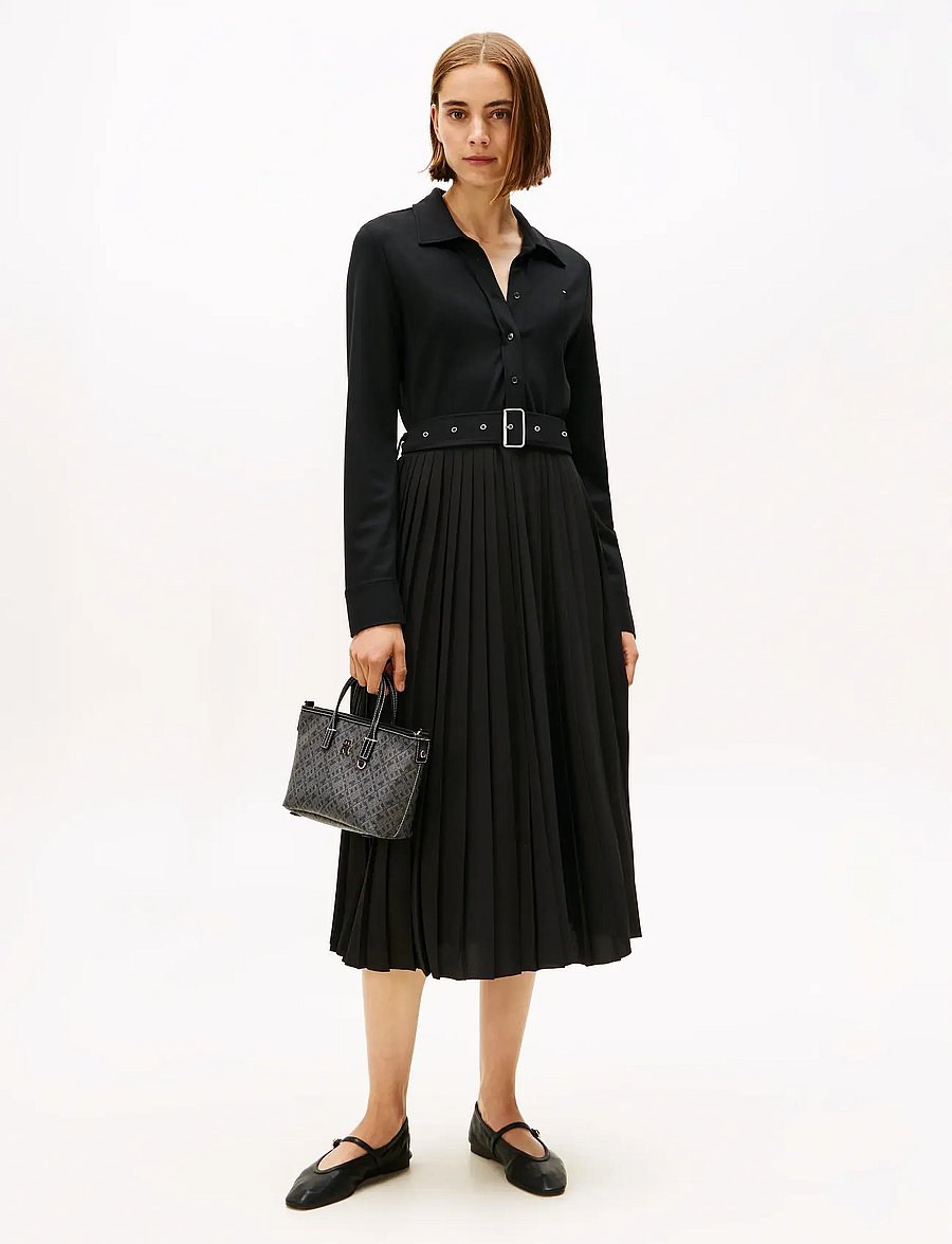 Tommy Hilfiger - INTERLOCK MIX MEDIA POLO DRS LS - shirt dresses - black - 0