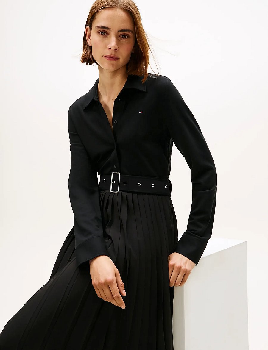 Tommy Hilfiger - INTERLOCK MIX MEDIA POLO DRS LS - shirt dresses - black - 2