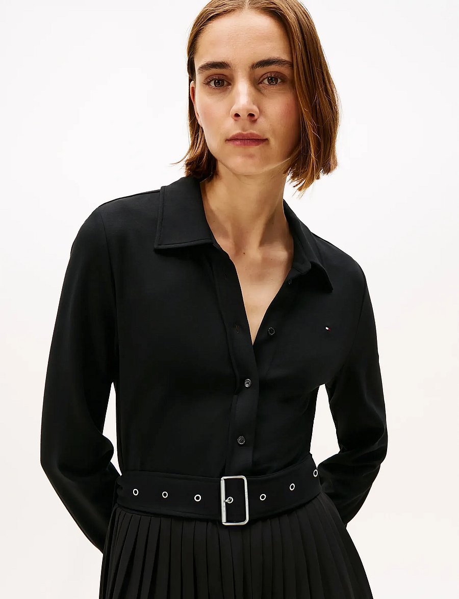 Tommy Hilfiger - INTERLOCK MIX MEDIA POLO DRS LS - shirt dresses - black - 3