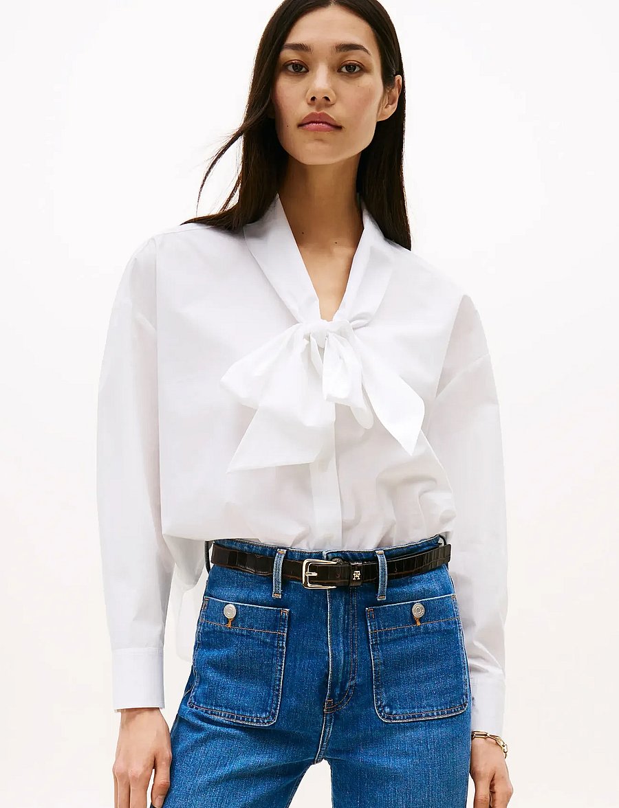 Tommy Hilfiger - POPLIN BOW COLLAR LS SHIRT - langärmlige hemden - th optic white - 0