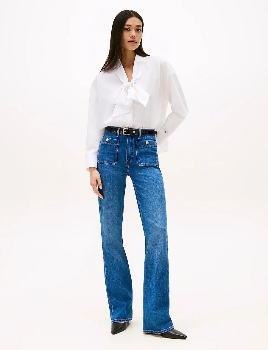 Tommy Hilfiger - POPLIN BOW COLLAR LS SHIRT - langärmlige hemden - th optic white - 2