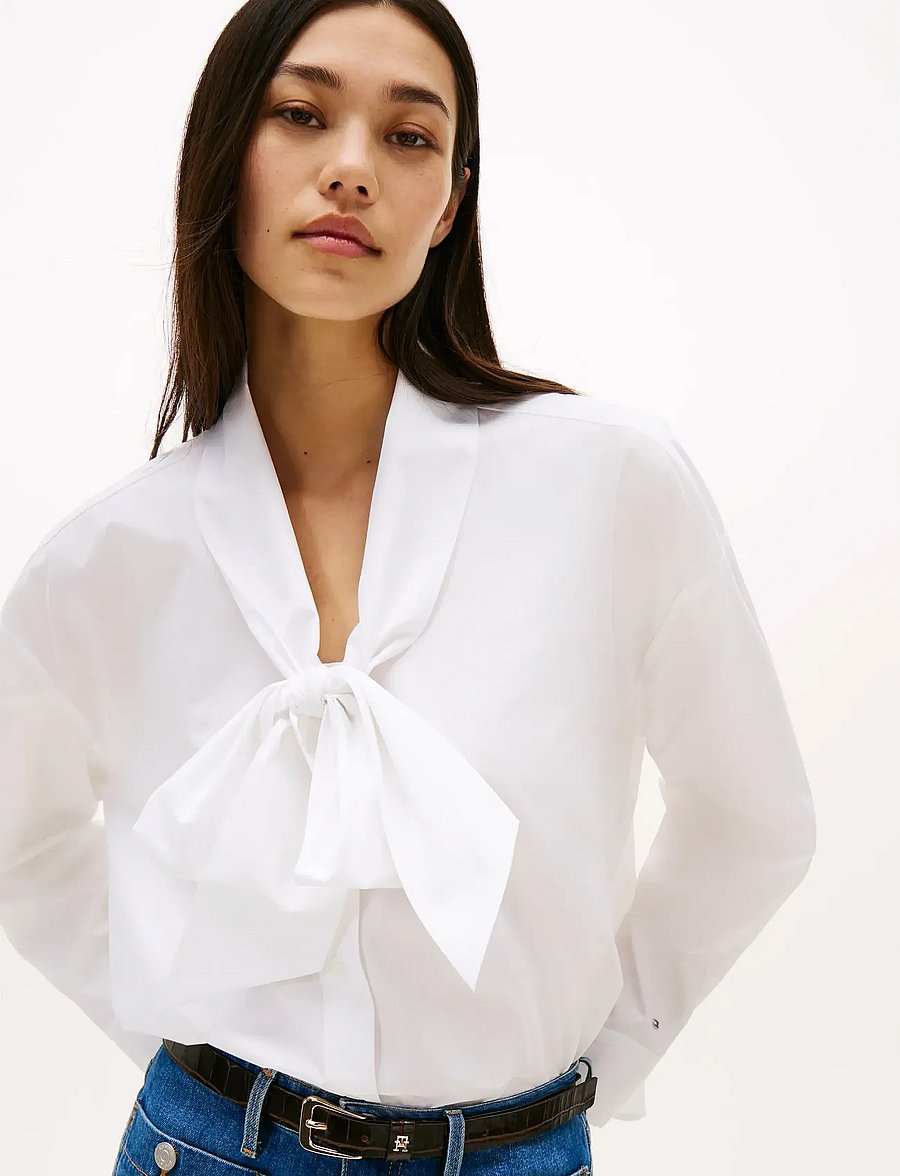 Tommy Hilfiger - POPLIN BOW COLLAR LS SHIRT - langärmlige hemden - th optic white - 4