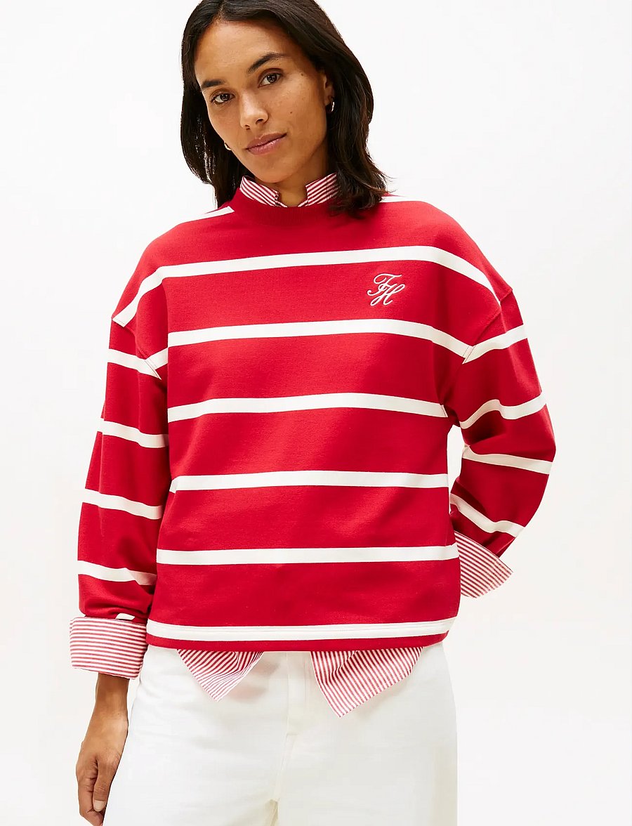 Tommy Hilfiger - TH SCRIPT MDRN TERRY SWTSHRT - sweatshirts - primary red calico stp - 0