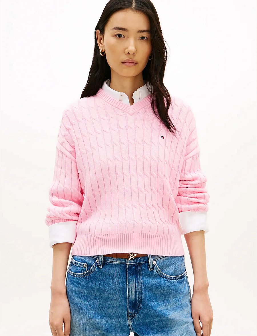 Tommy Hilfiger - CO CABLE MID GG RLX LS V-NK SWT - pullover - classic pink - 0
