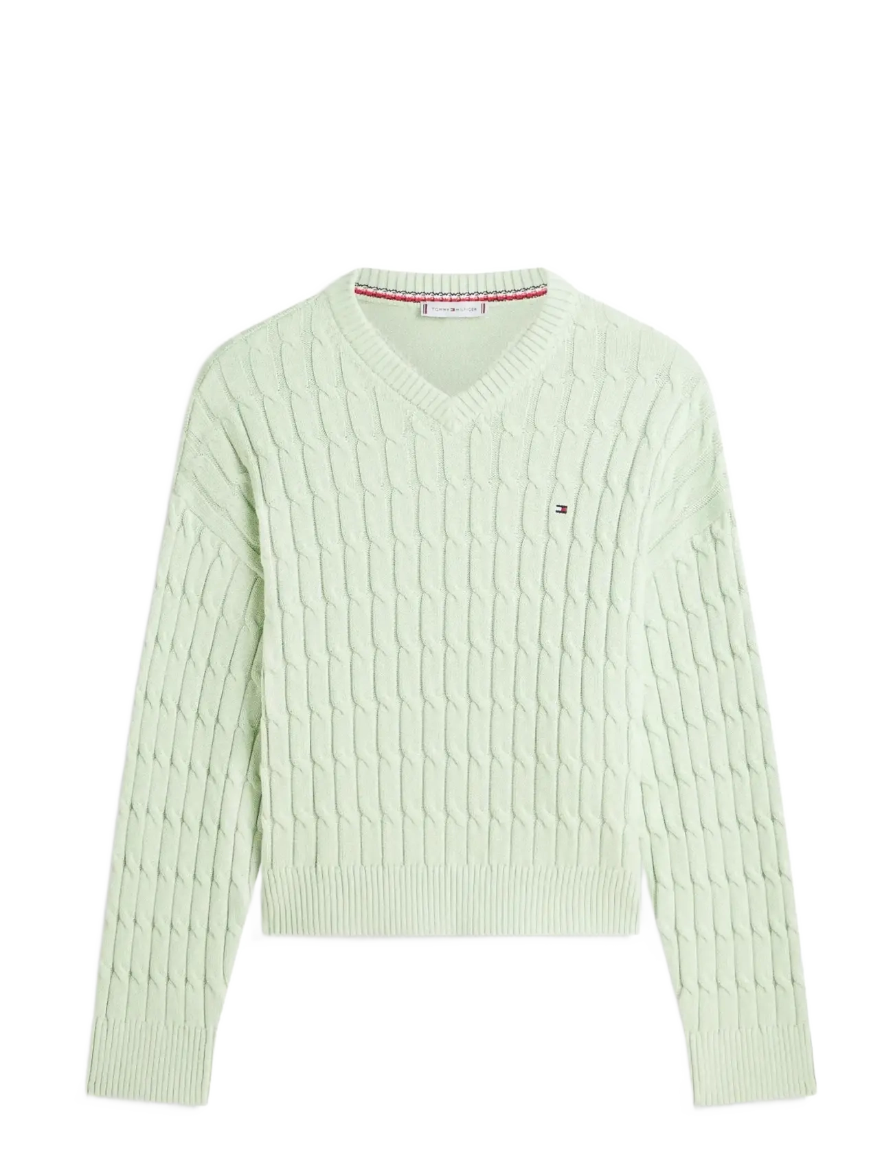 Tommy Hilfiger CO CABLE MID GG RLX LS V-NK SWT - Tommy Hilfiger - GENTLE JADE / green