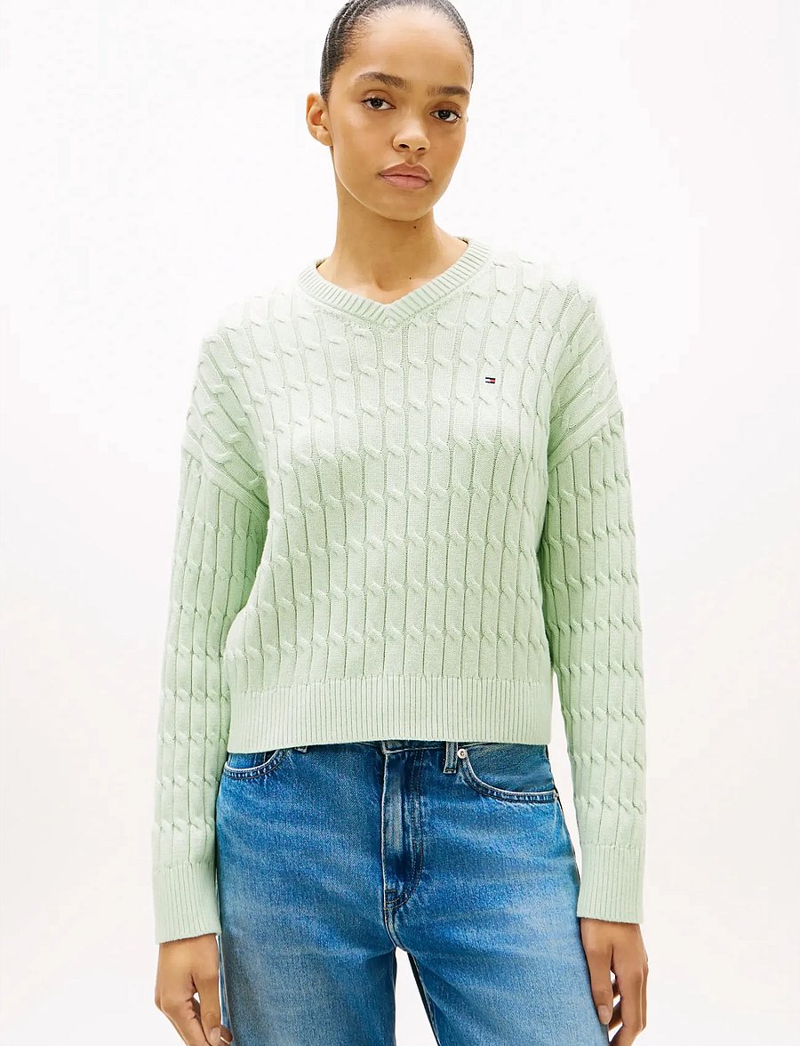 Tommy Hilfiger - CO CABLE MID GG RLX LS V-NK SWT - pullover - gentle jade - 0