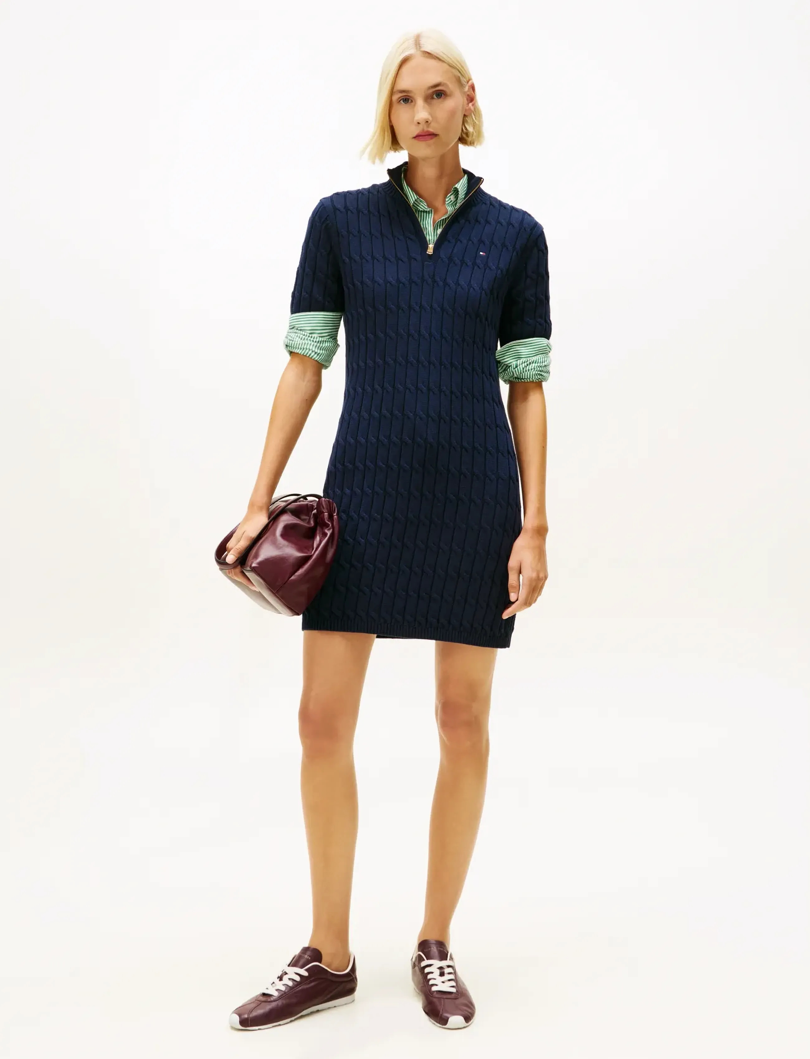 Tommy Hilfiger Co Cable Mid Gg Shift Mk Dress, XS, Navy, Kjoler > Kort Kjole, Dame