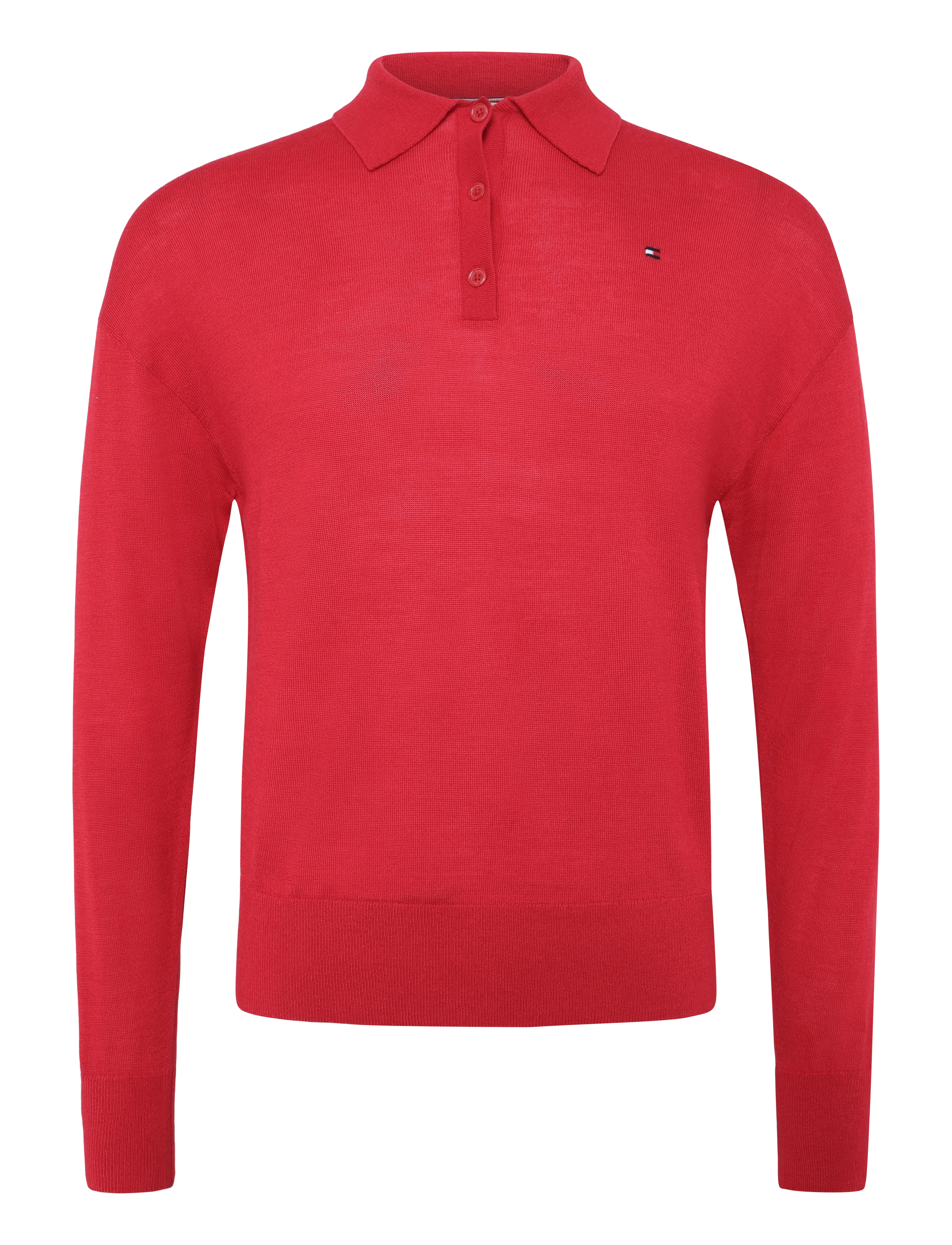 Tommy Hilfiger Merino Silk Ls Polo-Nk Sweater, 3XL, Knitwear, Rot - Jumpers, Frauen