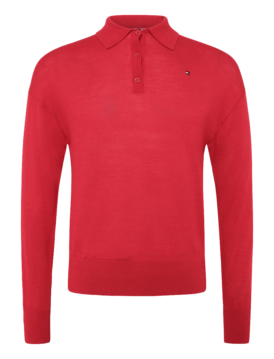 Tommy Hilfiger - MERINO SILK LS POLO-NK SWEATER - pullover - primary red - 0