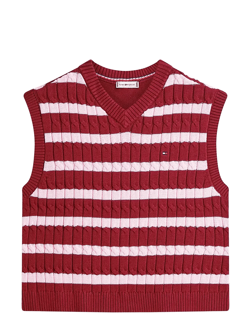 Tommy Hilfiger - CO CABLE MID GG V-NK VEST - gestrickte westen - liberty red classic pink stp - 1