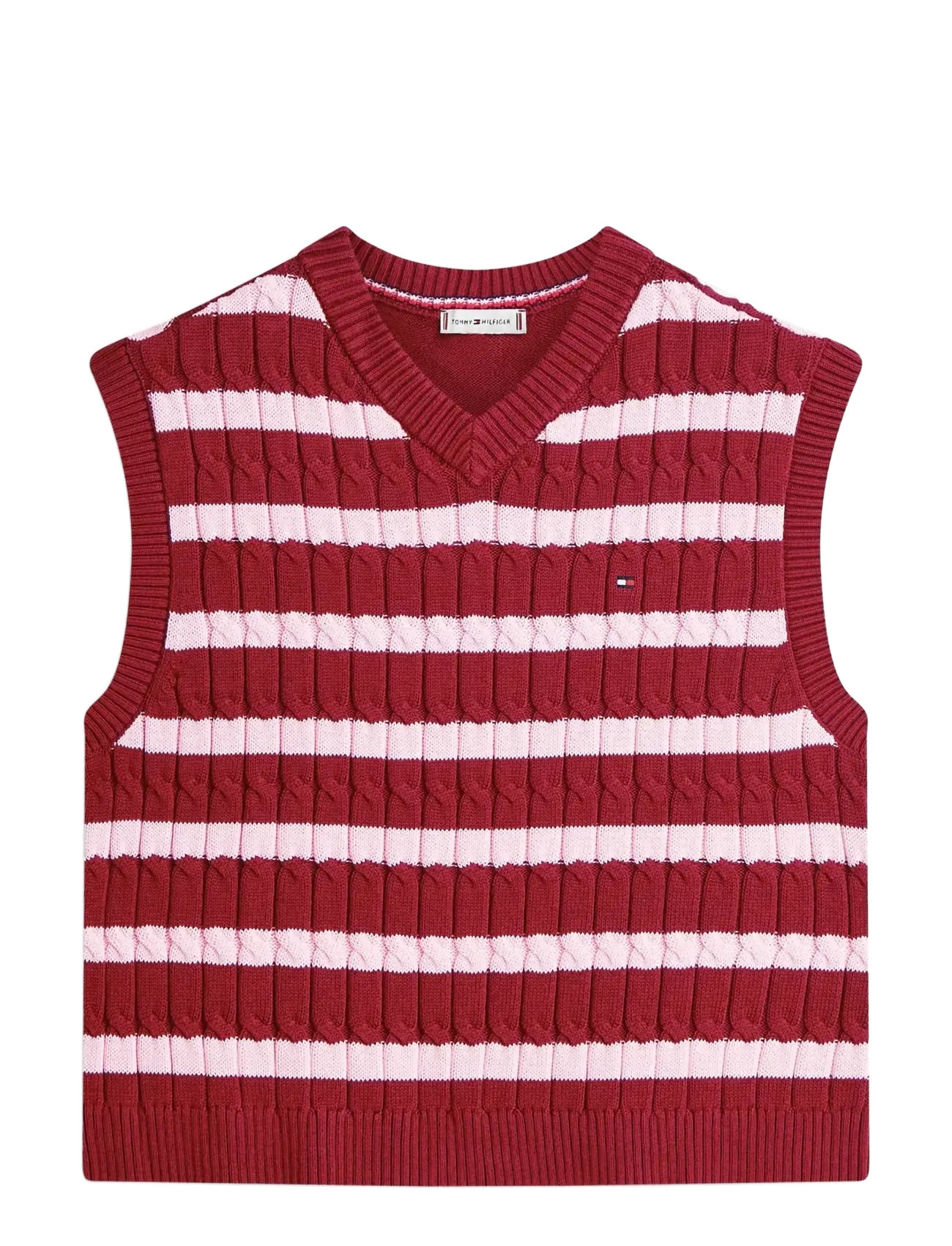 Tommy Hilfiger - CO CABLE MID GG V-NK VEST - kootud vestid - liberty red classic pink stp - 1