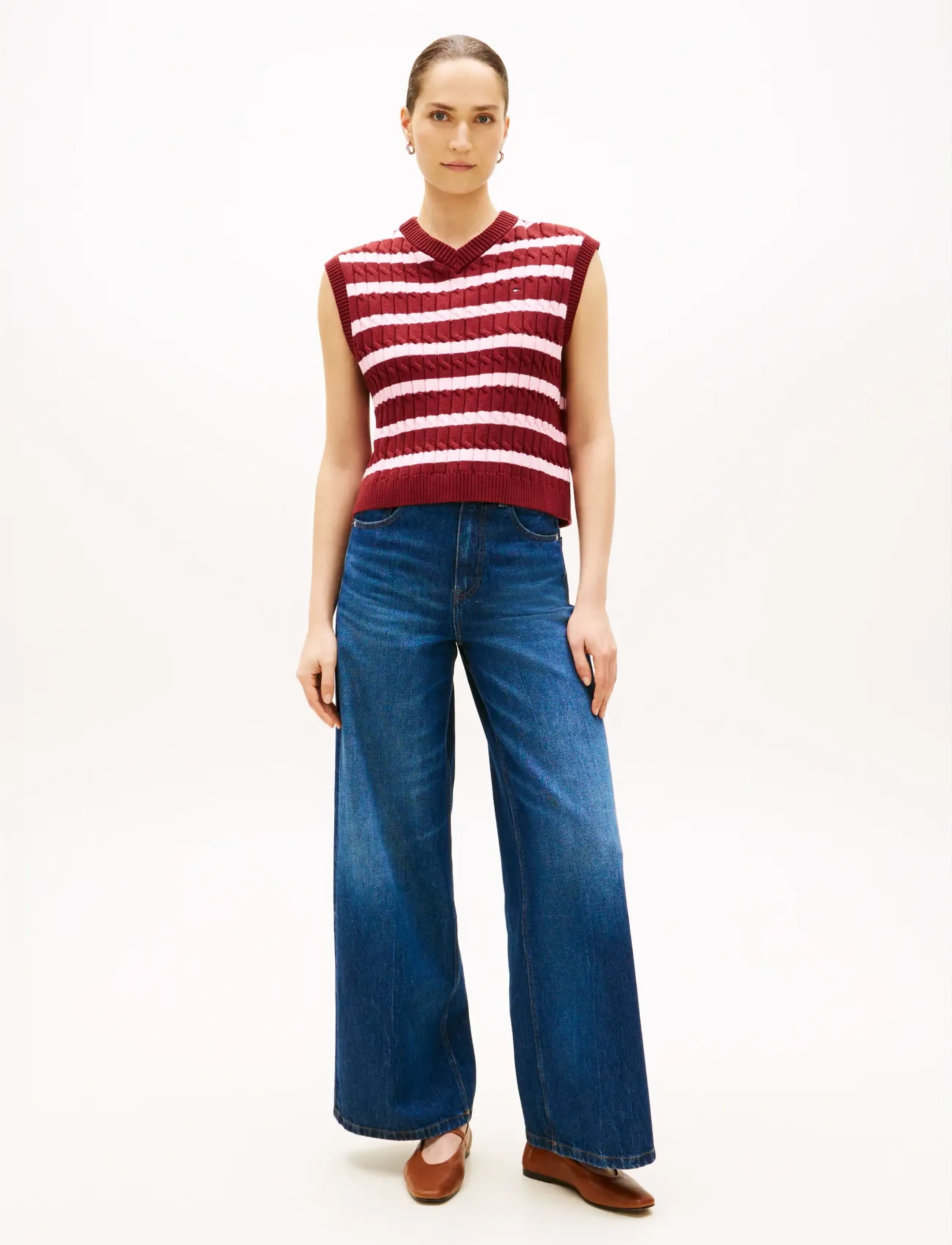 Tommy Hilfiger - CO CABLE MID GG V-NK VEST - kootud vestid - liberty red classic pink stp - 3