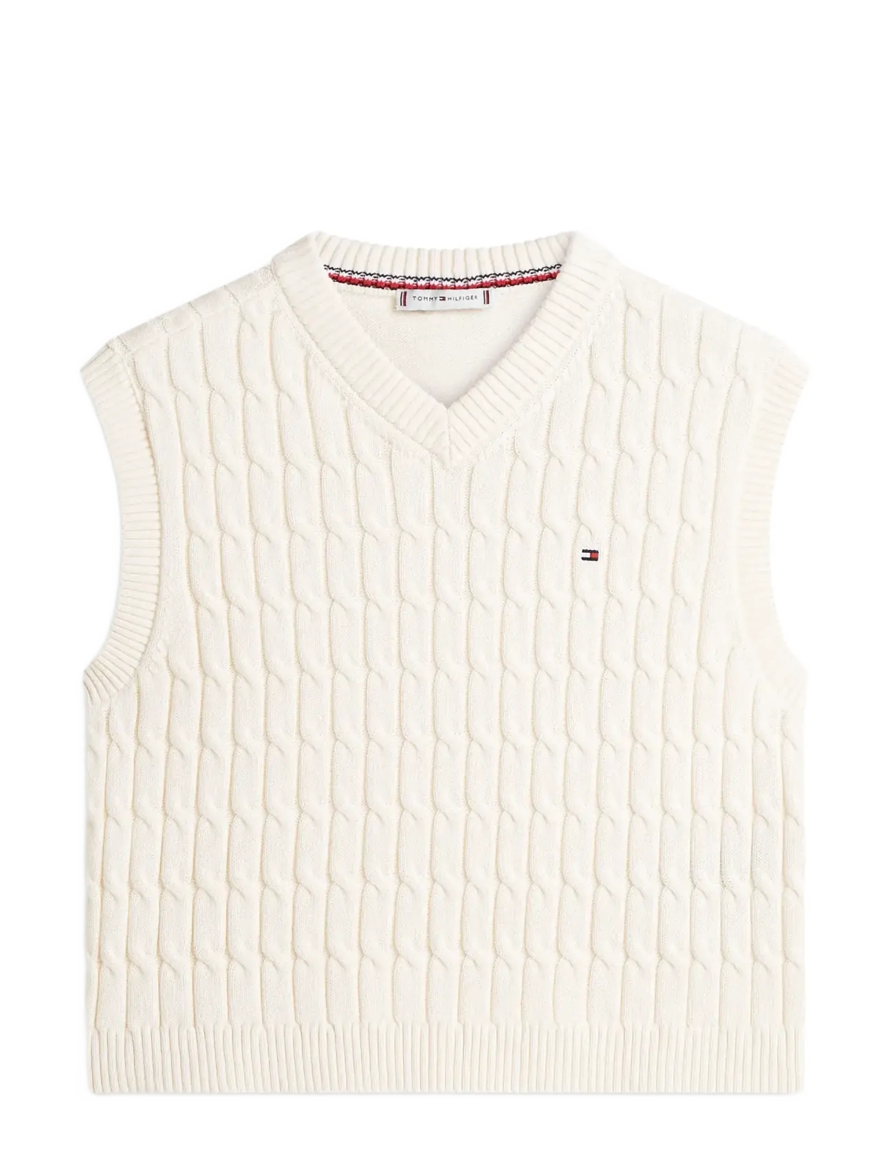 TOMMY HILFIGER Co Cable Mid Gg V-Nk Vest Cream - XL - Damen