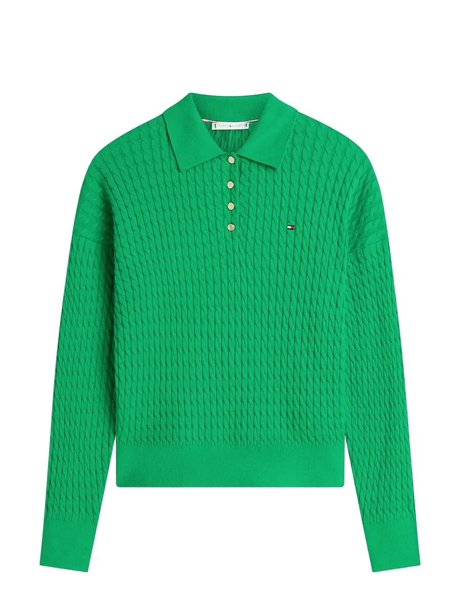 Tommy Hilfiger - CO CABLE FINE GG RLXD POLO SWT - striktrøjer - courtside green - 1