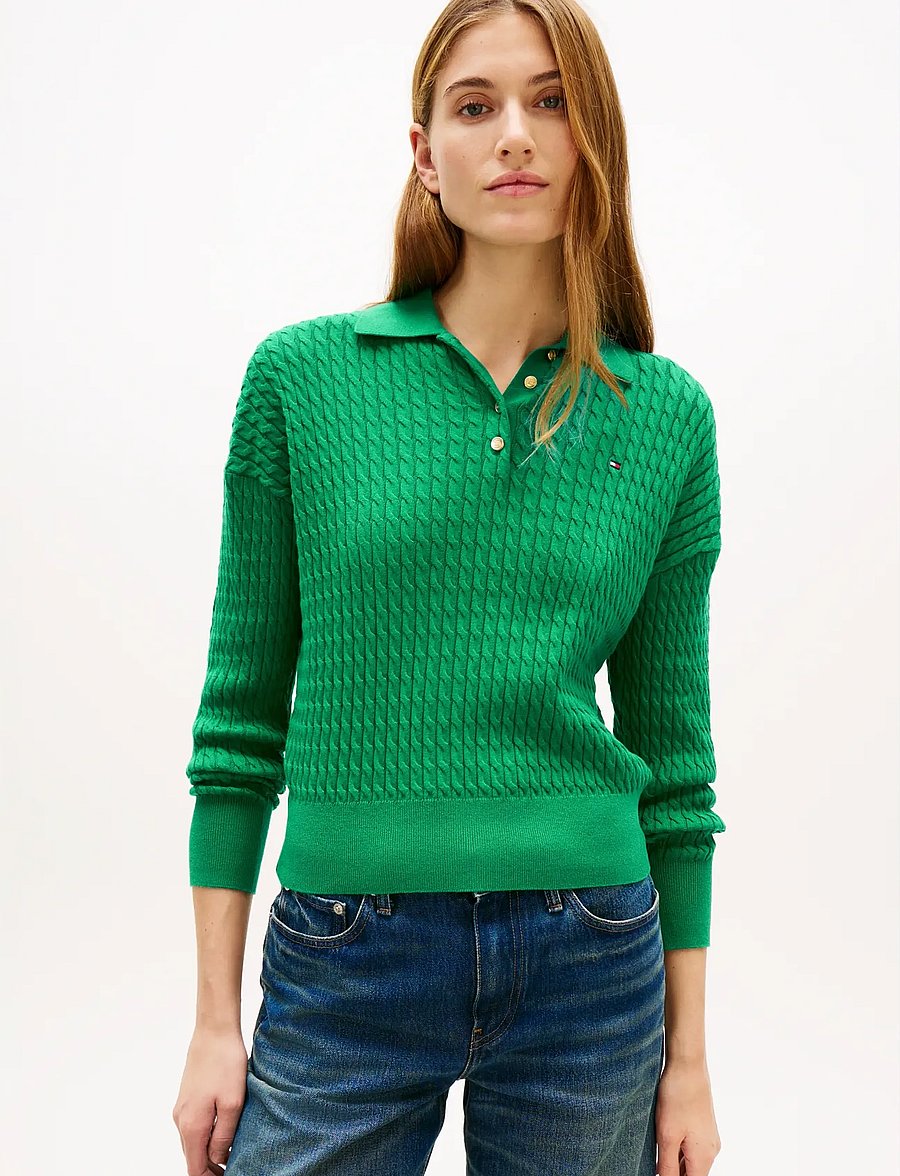 Tommy Hilfiger - CO CABLE FINE GG RLXD POLO SWT - striktrøjer - courtside green - 0