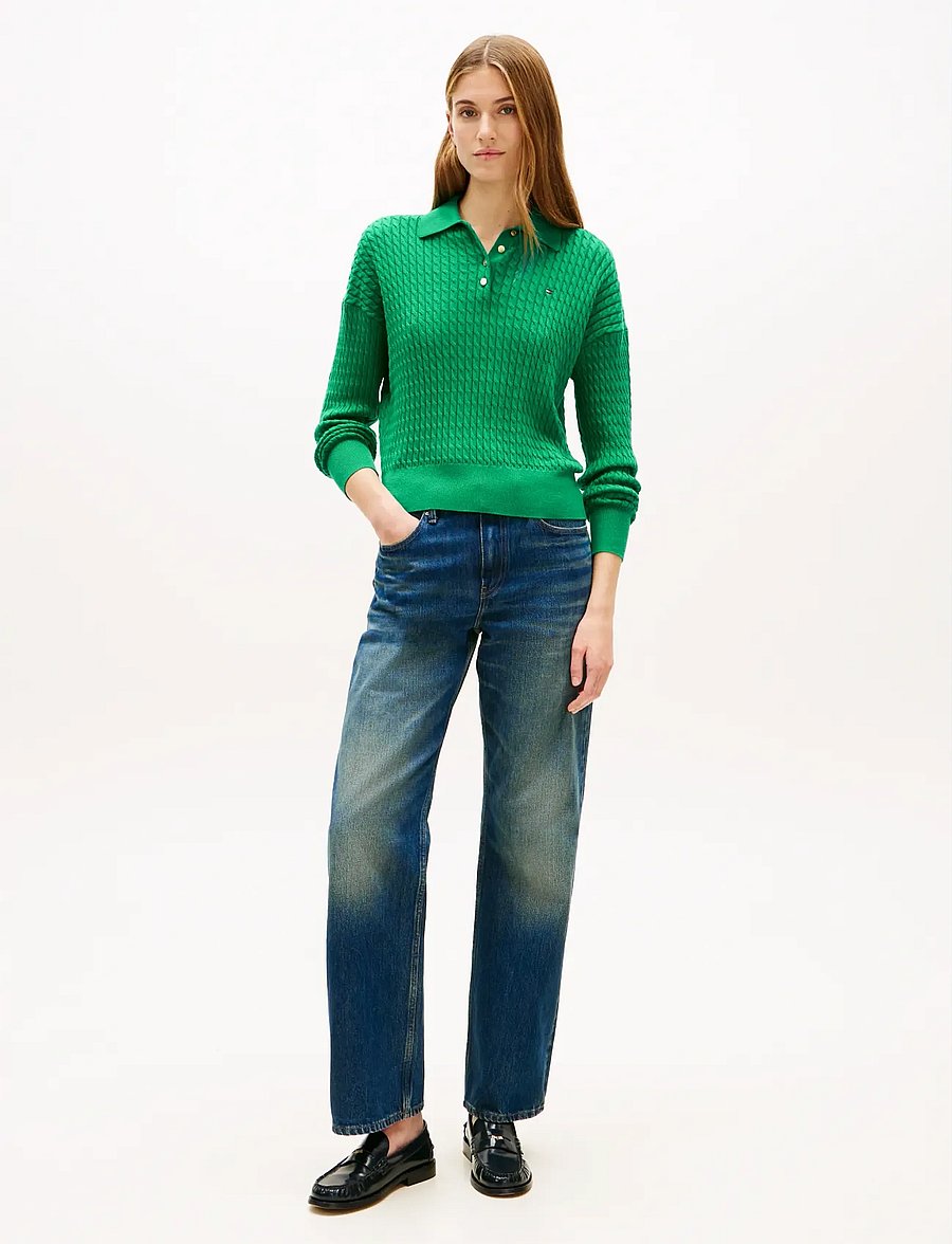 Tommy Hilfiger - CO CABLE FINE GG RLXD POLO SWT - striktrøjer - courtside green - 3