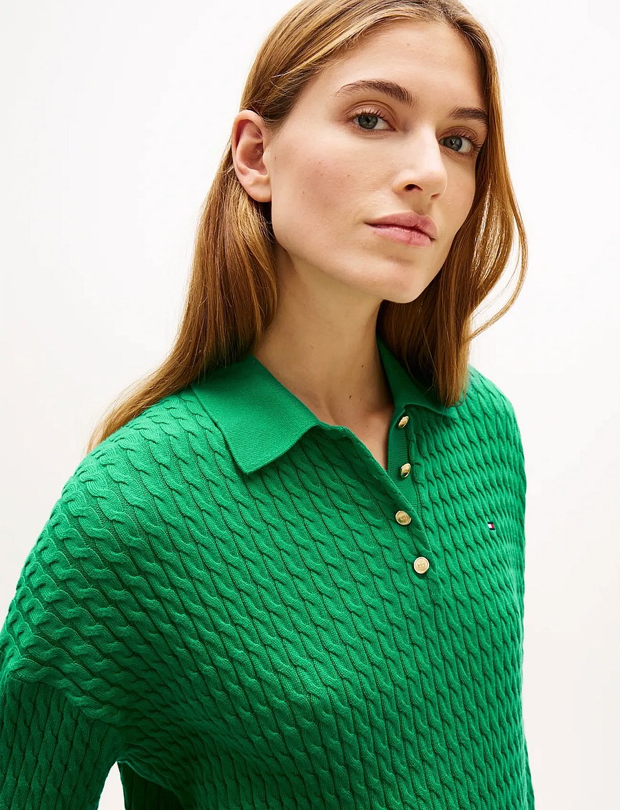 Tommy Hilfiger - CO CABLE FINE GG RLXD POLO SWT - striktrøjer - courtside green - 4