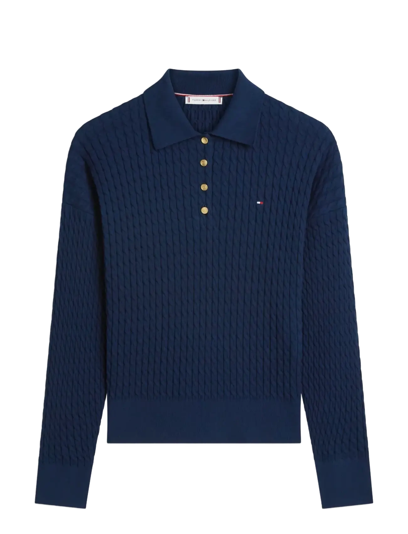 TOMMY HILFIGER Co Cable Fine Gg Rlxd Polo Swt Navy - XL - Damen