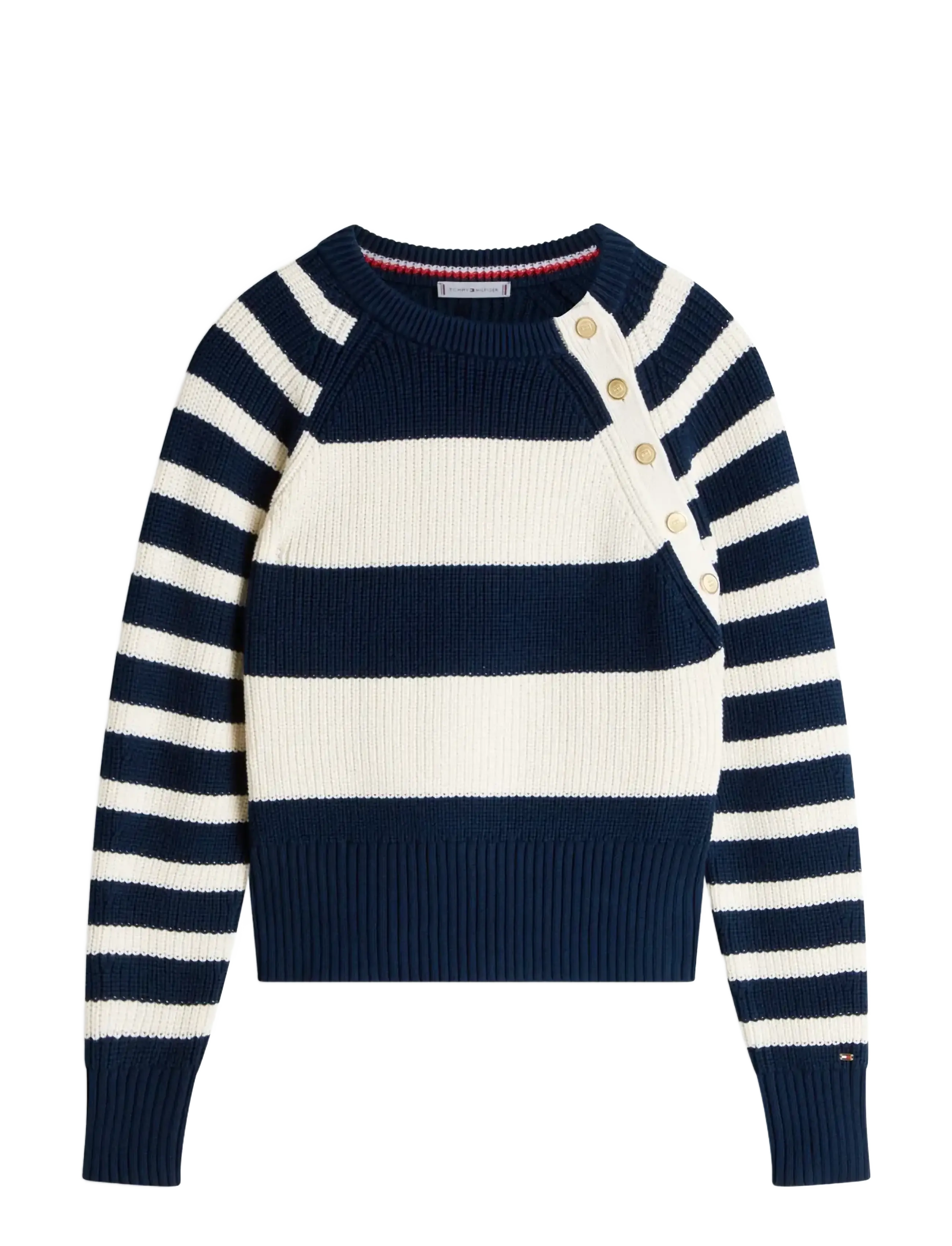 Tommy Hilfiger GOLD BTN UTILITY LS C-NK SWT - Tommy Hilfiger - BIG BRT STP DARK NIGHT   CALICO / navy