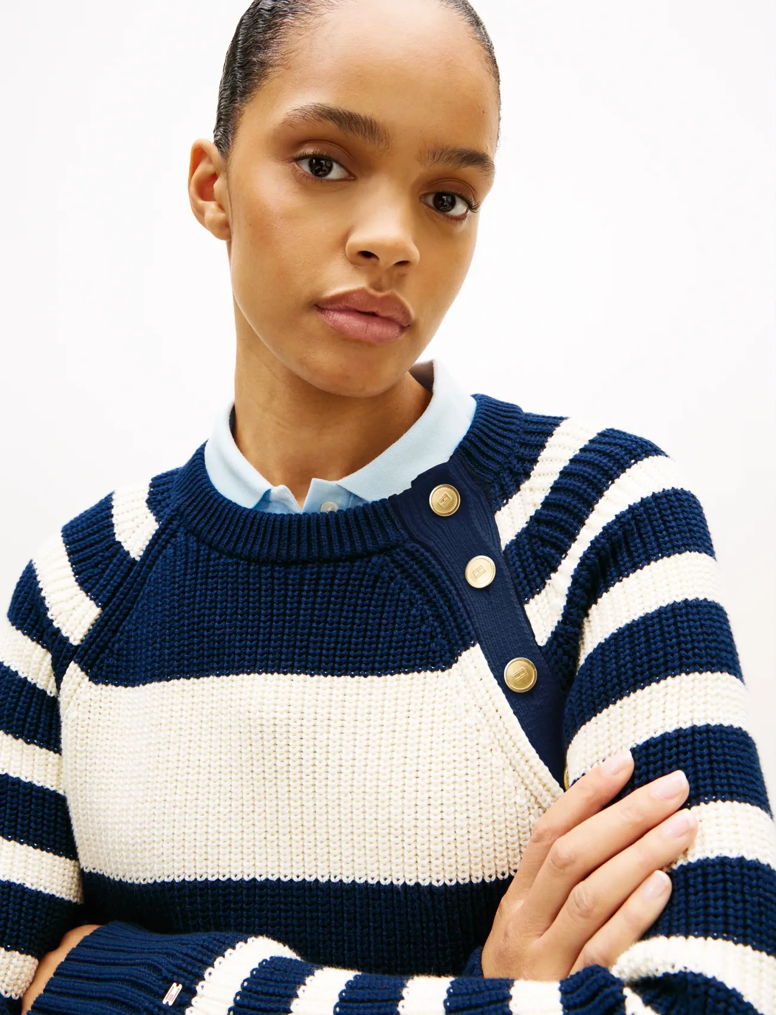 Tommy Hilfiger - GOLD BTN UTILITY LS C-NK SWT - džemperi - big brt stp dark night   calico - 4