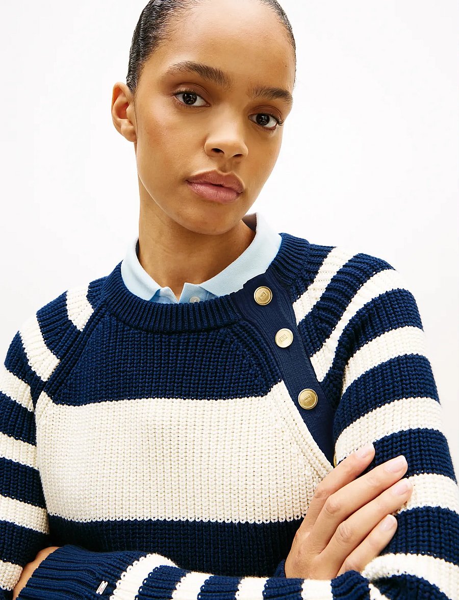 Tommy Hilfiger - GOLD BTN UTILITY LS C-NK SWT - pullover - big brt stp dark night calico - 4