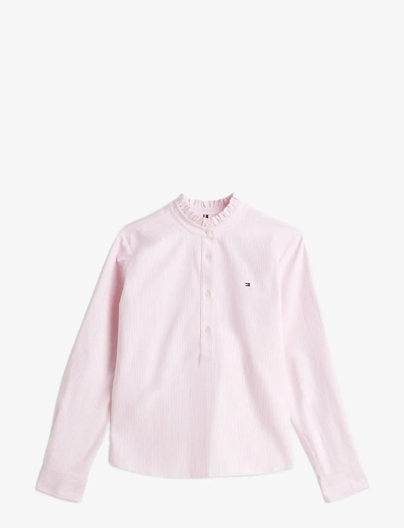 Tommy Hilfiger - OXFORD RUFFLE NECK SHIRT - langærmede skjorter - classic ithaca stp mid pink - 0