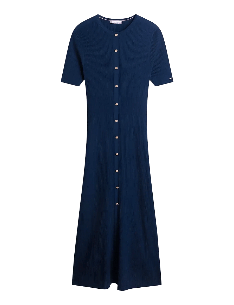 Tommy Hilfiger - RAYON RIB F&F MIDI DRESS - knitted dresses - dark night navy - 1