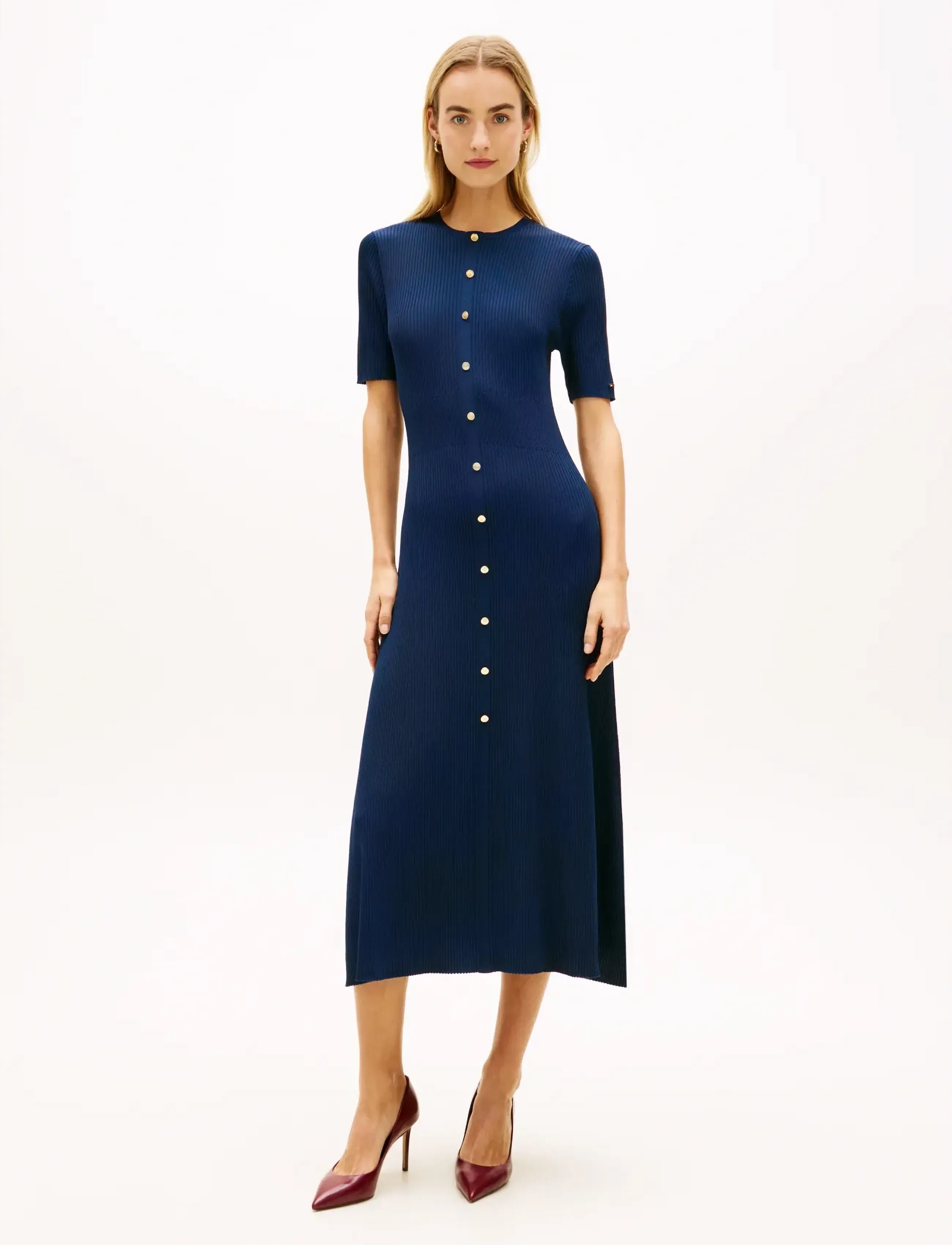 Tommy Hilfiger RAYON RIB F&F MIDI DRESS - Strickkleider - DARK NIGHT NAVY / navy