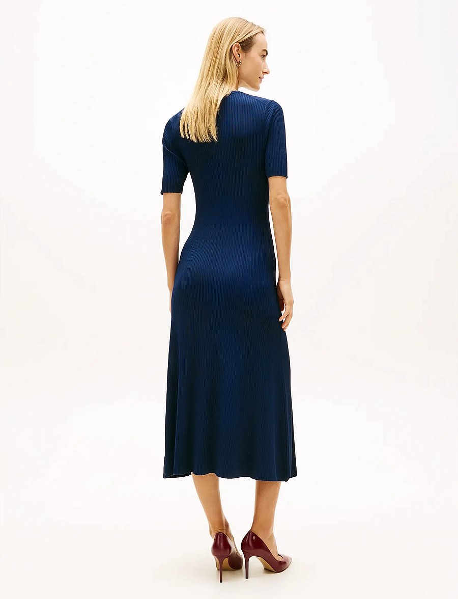 Tommy Hilfiger - RAYON RIB F&F MIDI DRESS - knitted dresses - dark night navy - 4