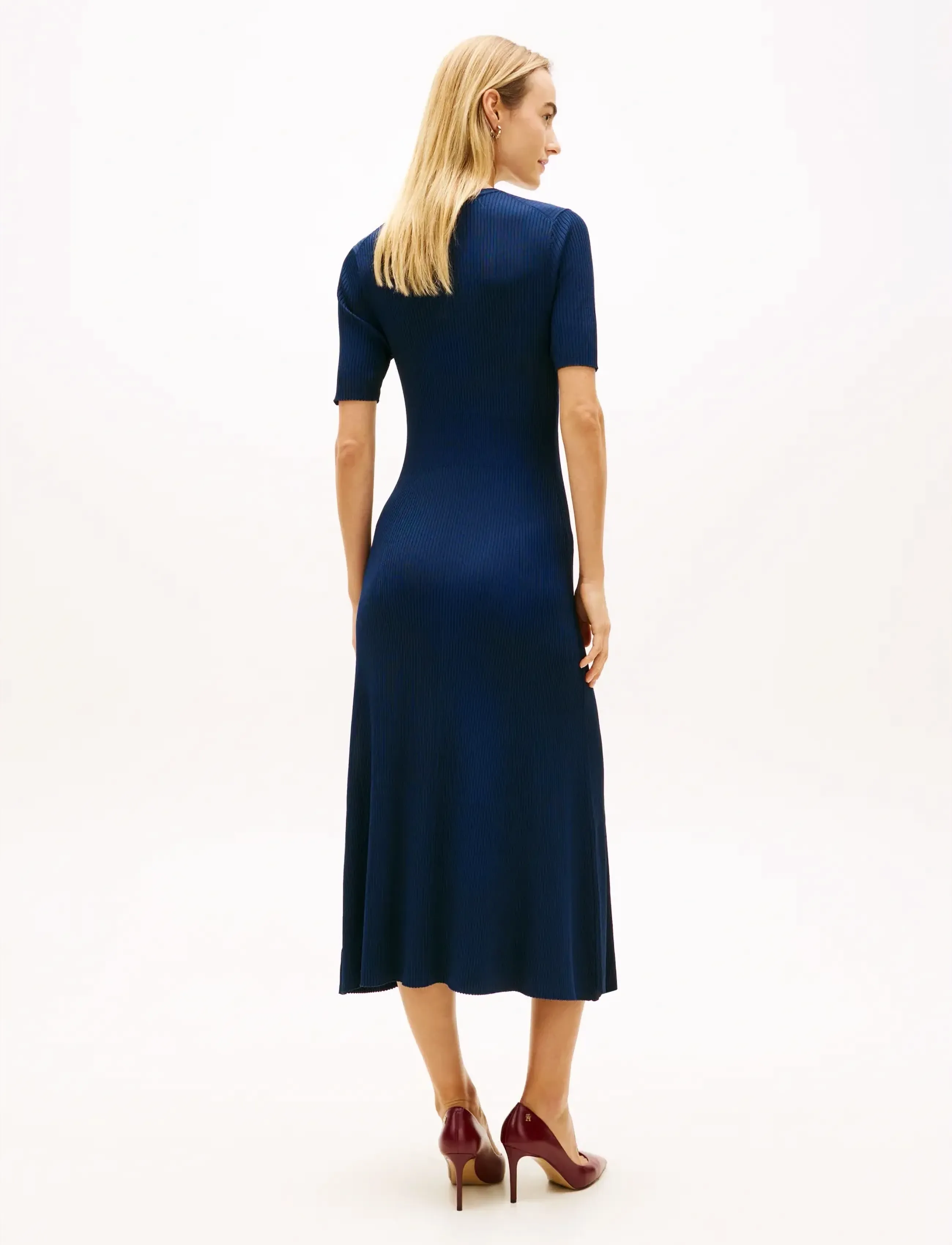 Tommy Hilfiger - RAYON RIB F&F MIDI DRESS - knitted dresses - dark night navy - 4