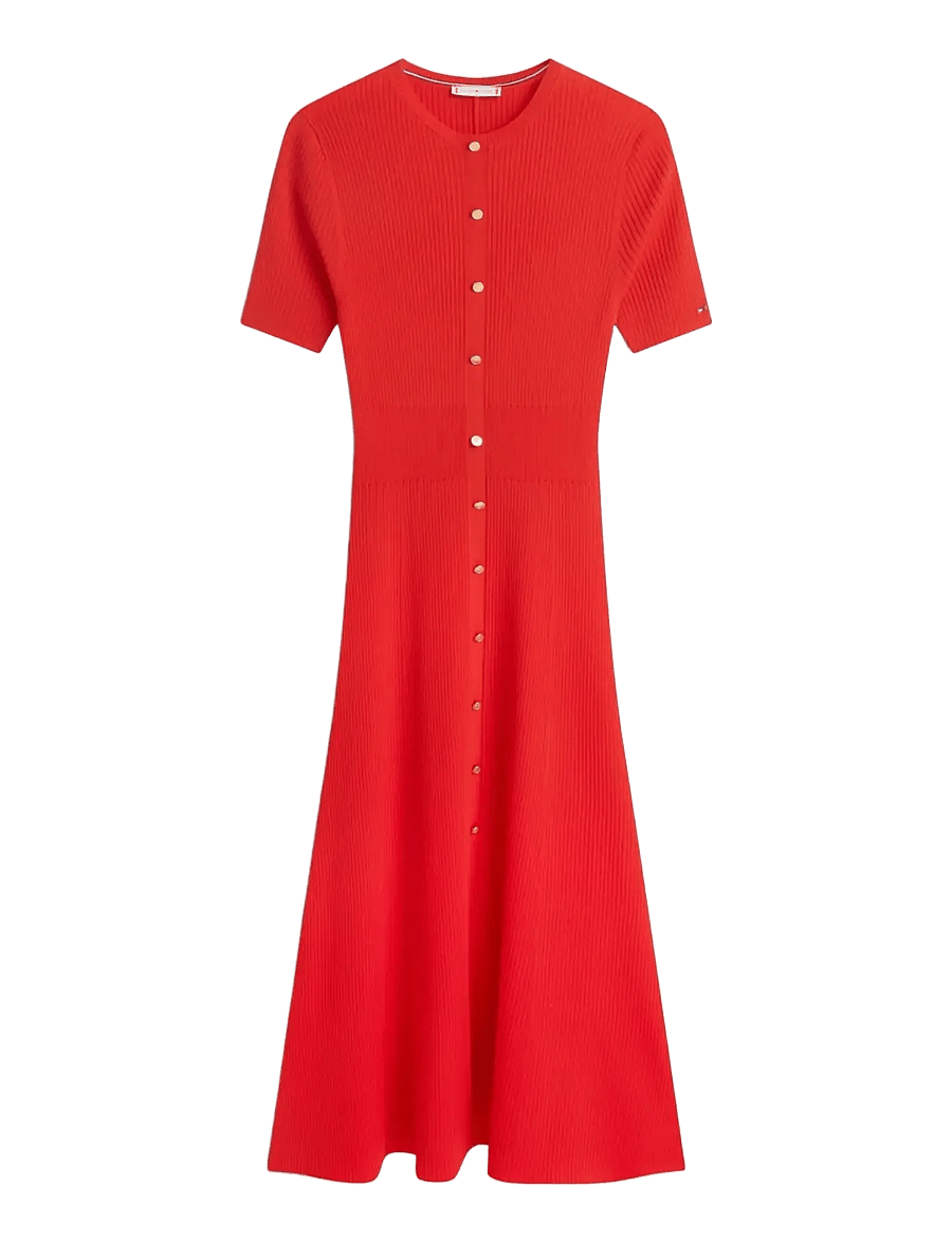 Tommy Hilfiger - RAYON RIB F&F MIDI DRESS - strickkleider - fireworks - 1